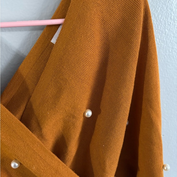 2/$10 Hwa apparel Rust Orange Sweater with Pearl Accents - Picture 2 of 5